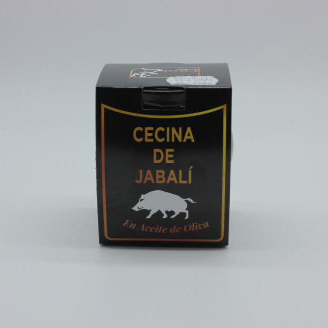 Jar of wild boar cured meat in olive oil