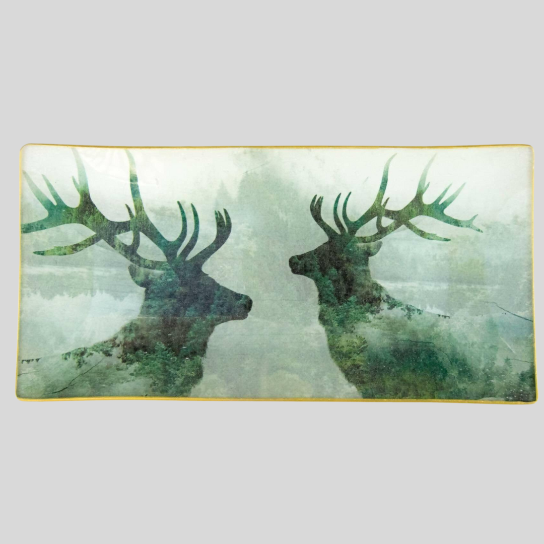 Glass tray DEER IN THE MIST Tellerwelt