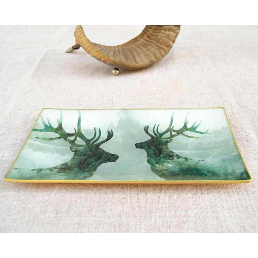 Glass tray DEER IN THE MIST Tellerwelt 